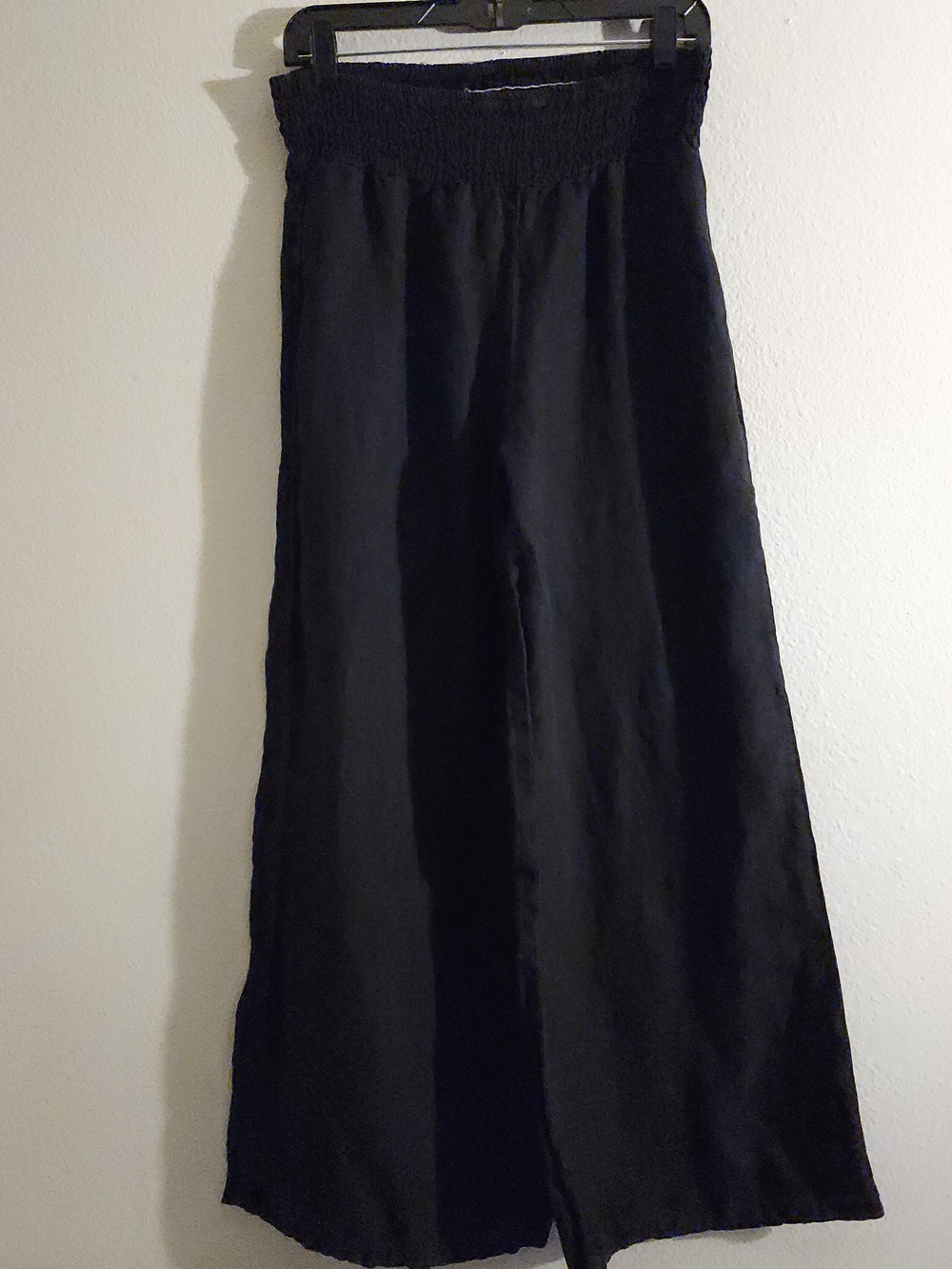Match Point 100% Linen Wide Leg Pants Smocked Waist Black Size M Made in USA